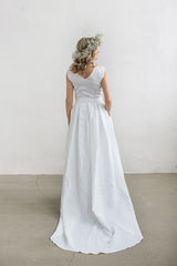 Linen wedding dress with a train