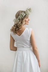 Linen wedding dress with a train