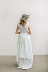 Linen wedding dress with a train