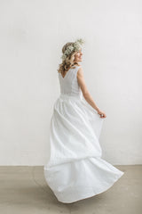 Linen wedding dress with a train