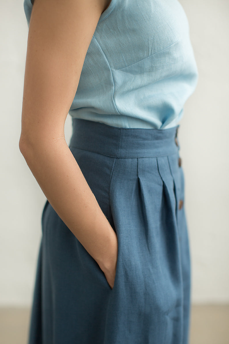 Long linen button down skirt