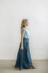 Long linen button down skirt