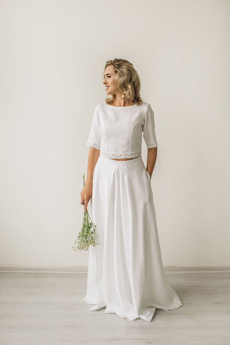 Linen Crop Top Wedding Dress. Handcrafted. World Wide Shipping. Linen Wedding Dress Linen Crop Top Wedding Dress. Handcrafted. World Wide Shipping. Linen Wedding Dress