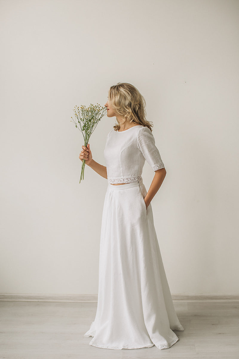 Linen crop top wedding dress