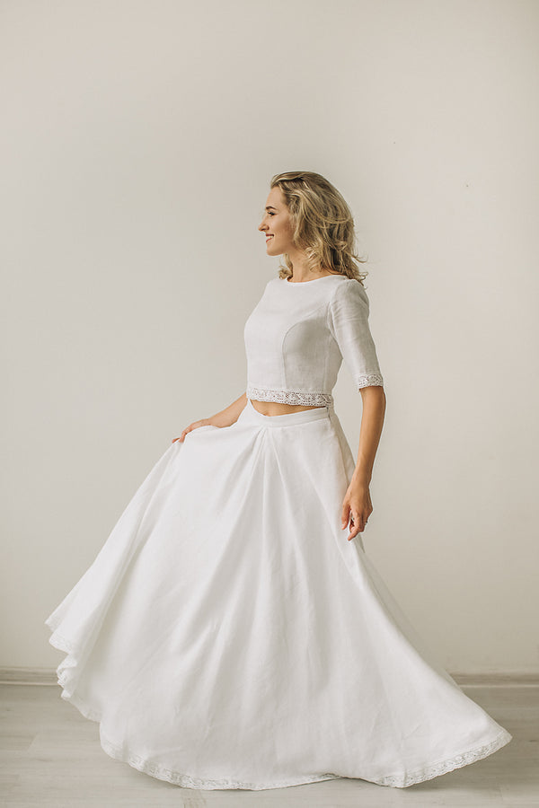 Linen crop top wedding dress