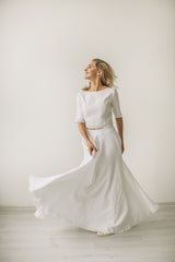Linen crop top wedding dress