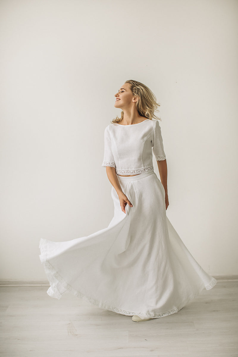 Linen crop top wedding dress