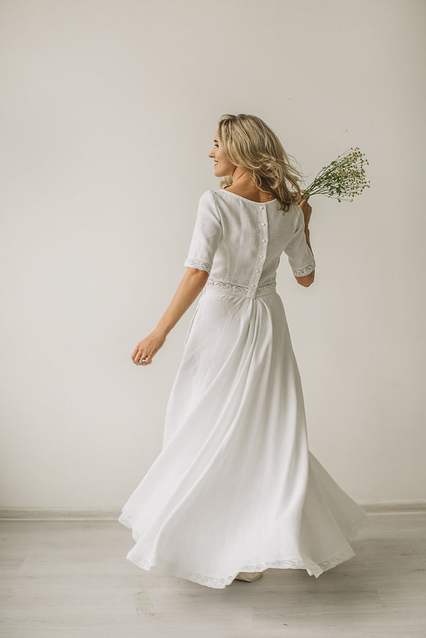 Linen crop top wedding dress