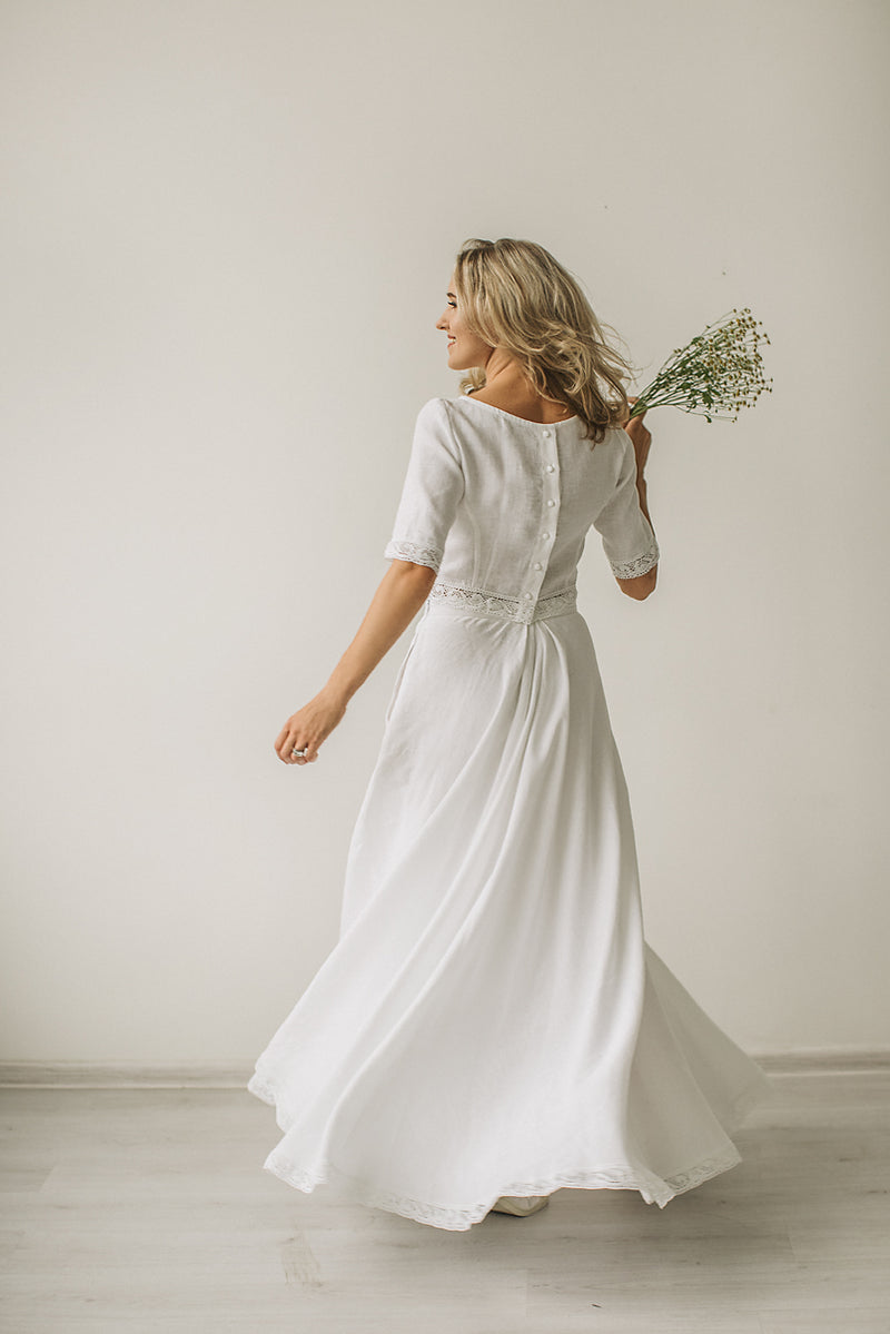 Linen Crop Top Wedding Dress. Handcrafted. World Wide Shipping. – Linen Wedding Dress