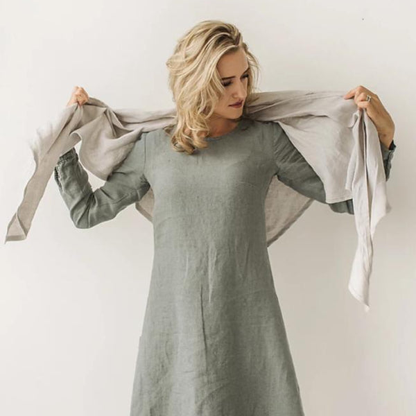 Linen modest dress. Handcrafted by Linen Wedding Dress team
